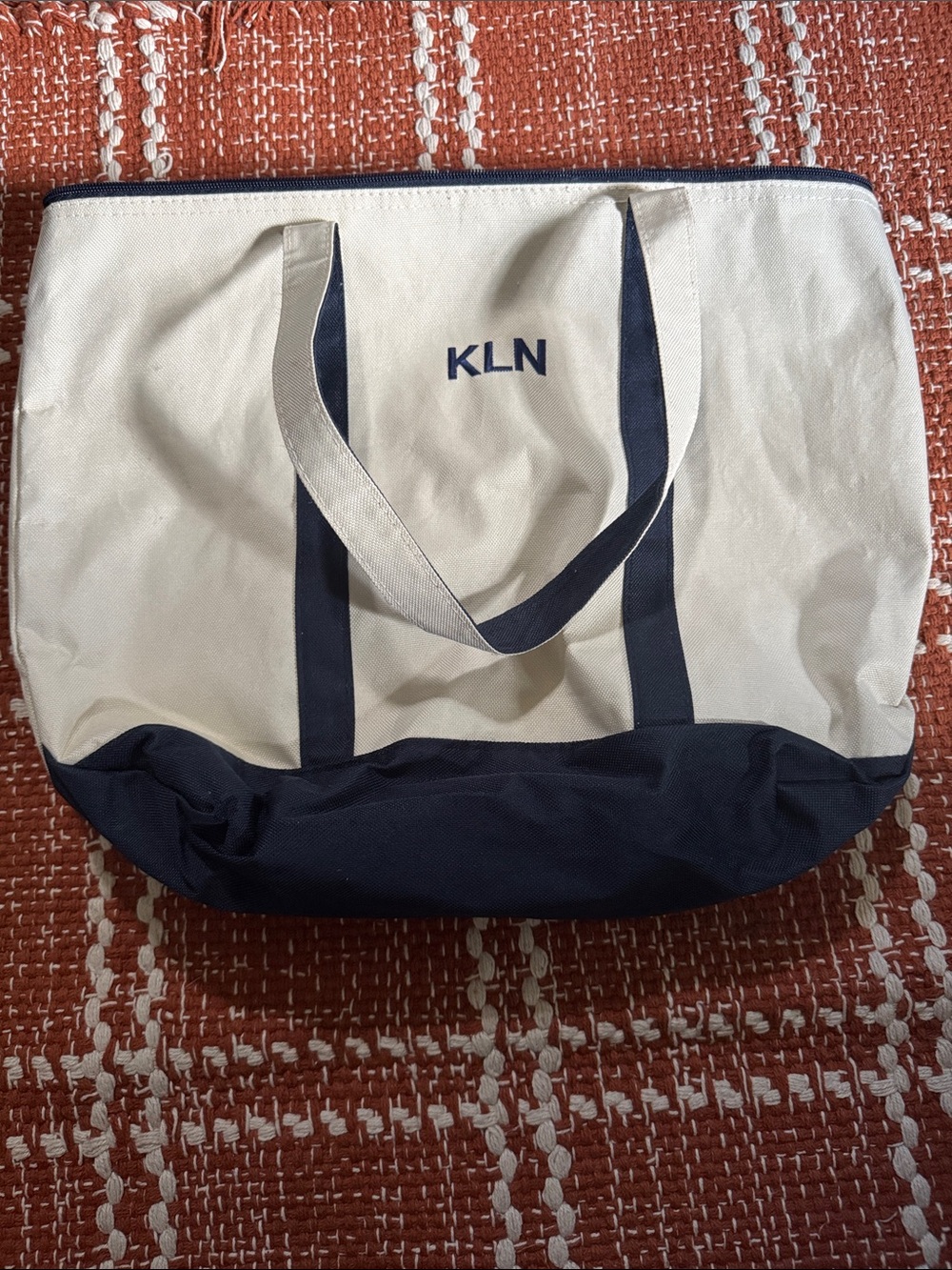 Canvas Tote Bag in Navy and Cream